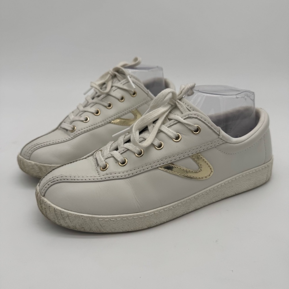 Tretorn NY Lite Plus White Leather Gold Lace Up Sneaker Size 7.5